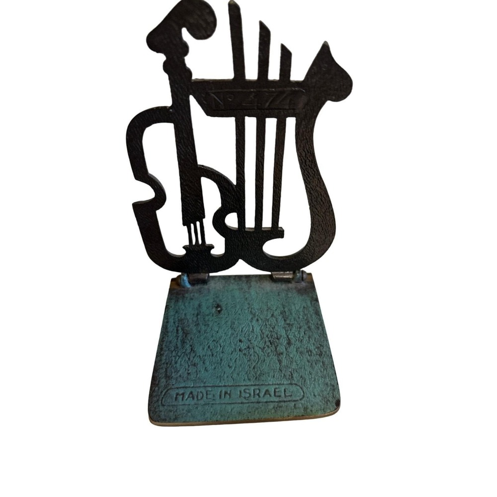 Vintage‎ Brass Musical Bookend Green Verdigris Lyre Violin Made in Israel No 474 - Picture 3 of 7
